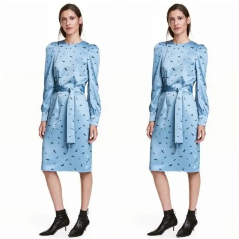 H&M Blue Bird Patterned Modern Classic Dress Size Women's 14